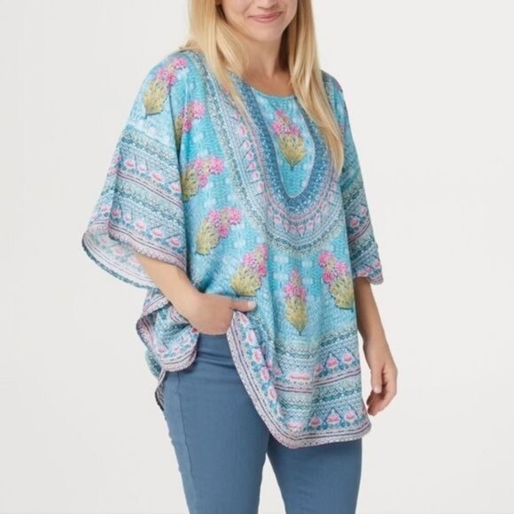 Tolani Collection Narissa Beachy Boho Tunic Top MP Multicolor Floral Size M - Picture 3 of 12